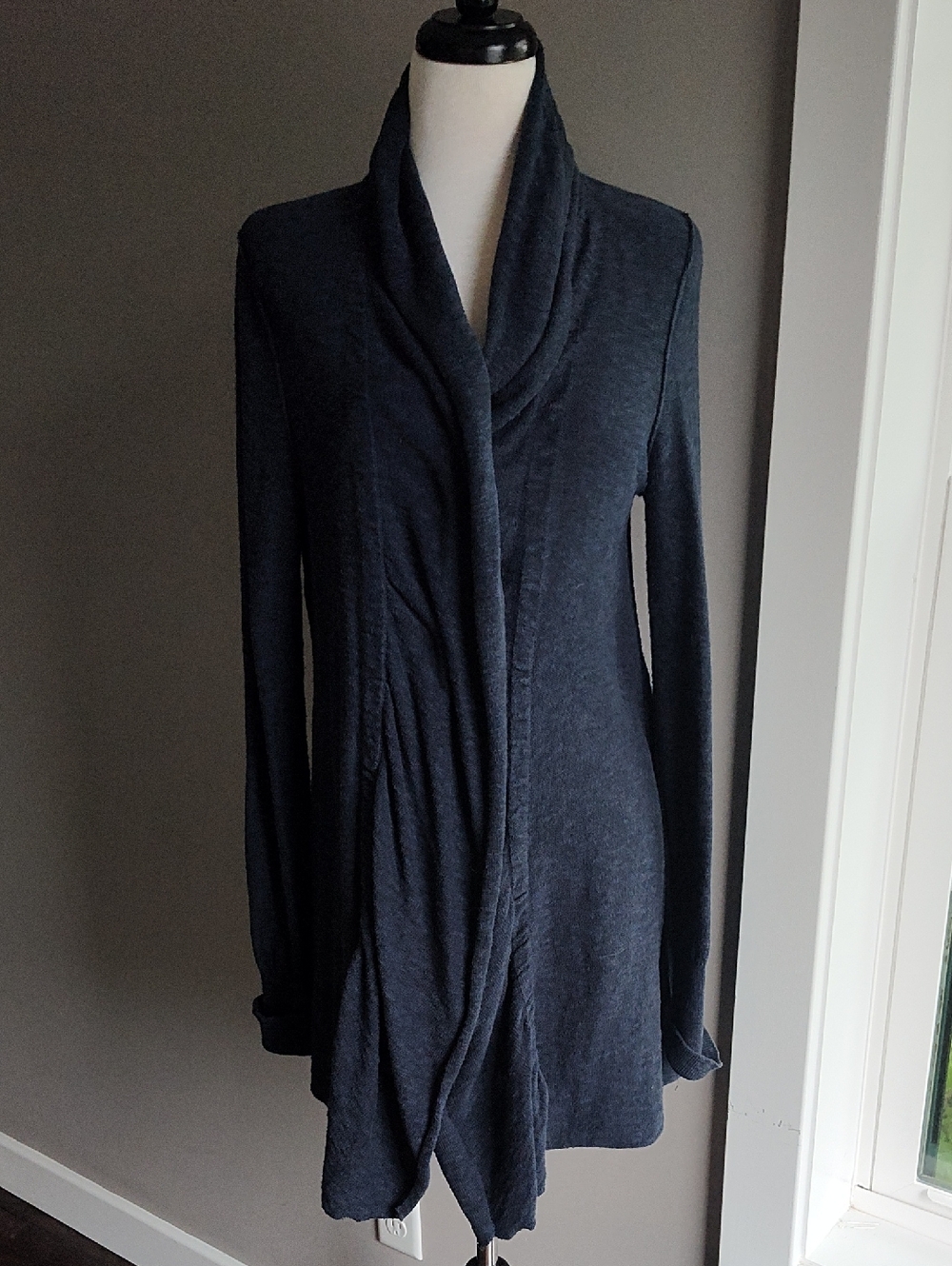 Free People Navy Draped Open-Front Snap  Cardigan